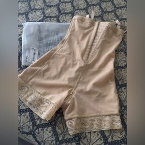 Beige Shapewear Shorts with Lace Trim
